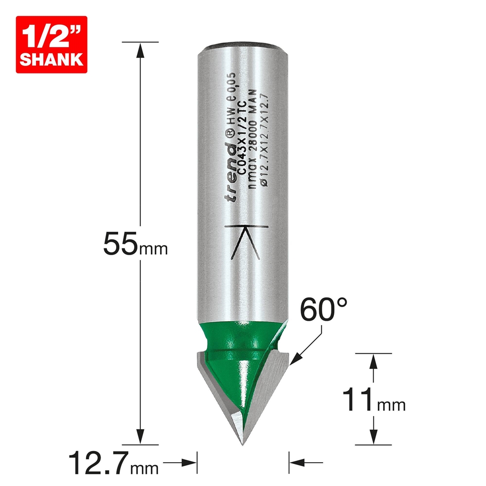 C043X1/2TC - Chamfer V groove cutter angle=60 degrees