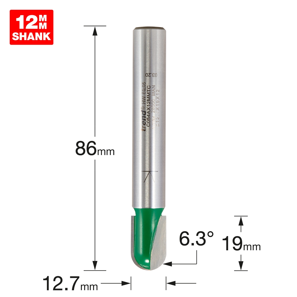 C054AX12MMTC - RADIUS 6.35M RAD X 19MM CUT X 86MM