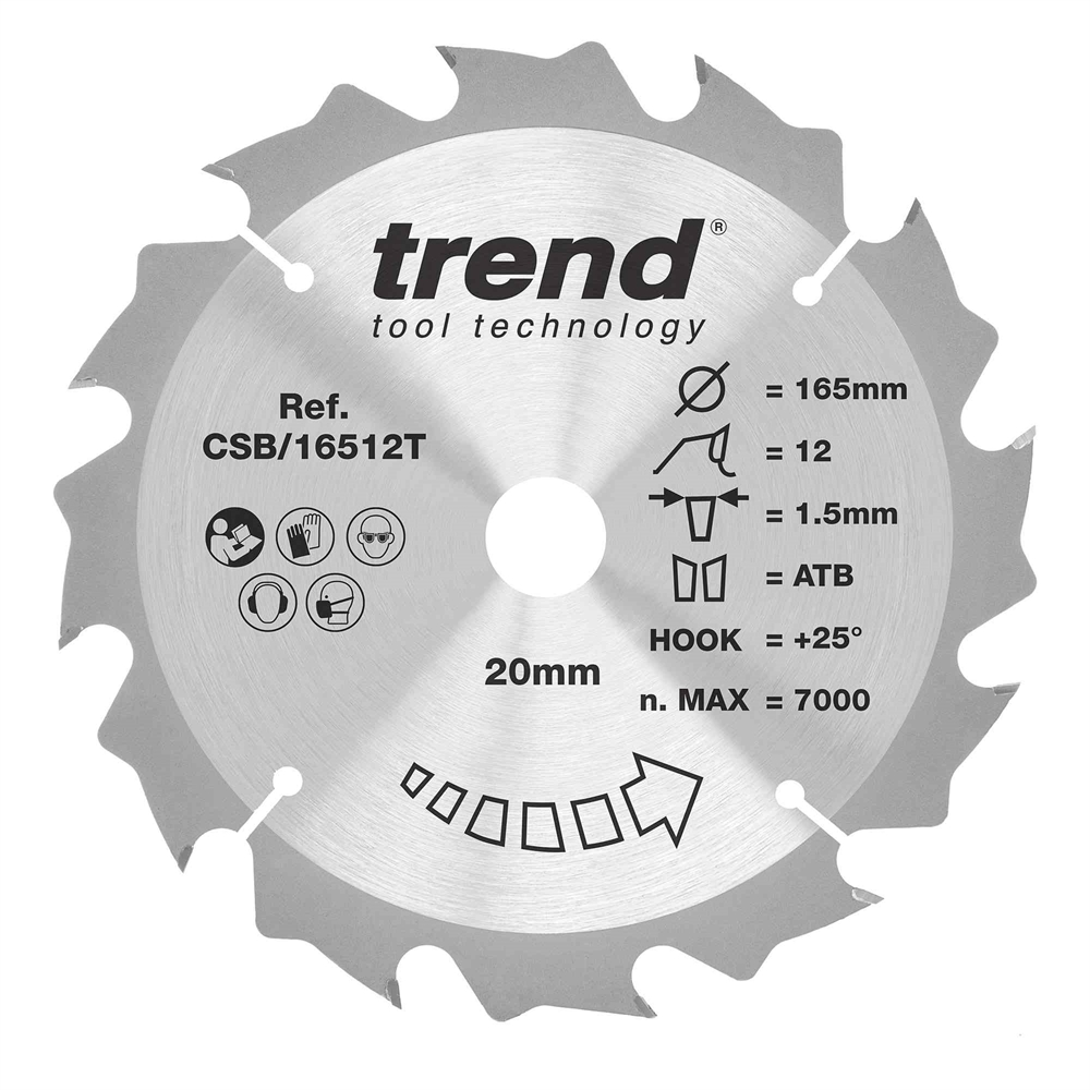 CSB/16512T - WOOD SAWBLADE 165X20X12TX1.5