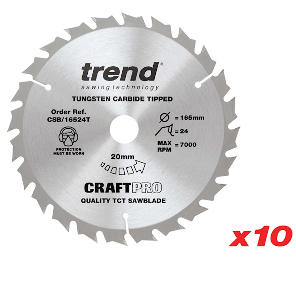 CSB/16524T/10 - WOOD SAWBLADE 165X20X24T,10PK