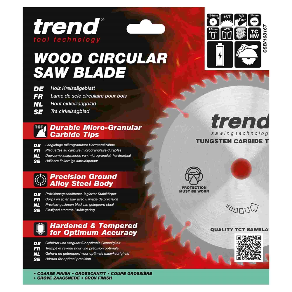 CSB/16816T - WOOD SAWBLADE 168X20X16TX1.8