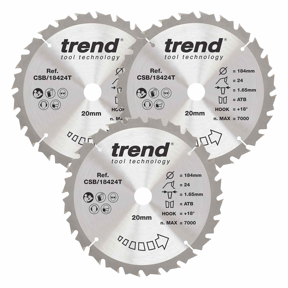 CSB/184/3PK/B - WOOD SAWBLADE 184X20X24T,3PK