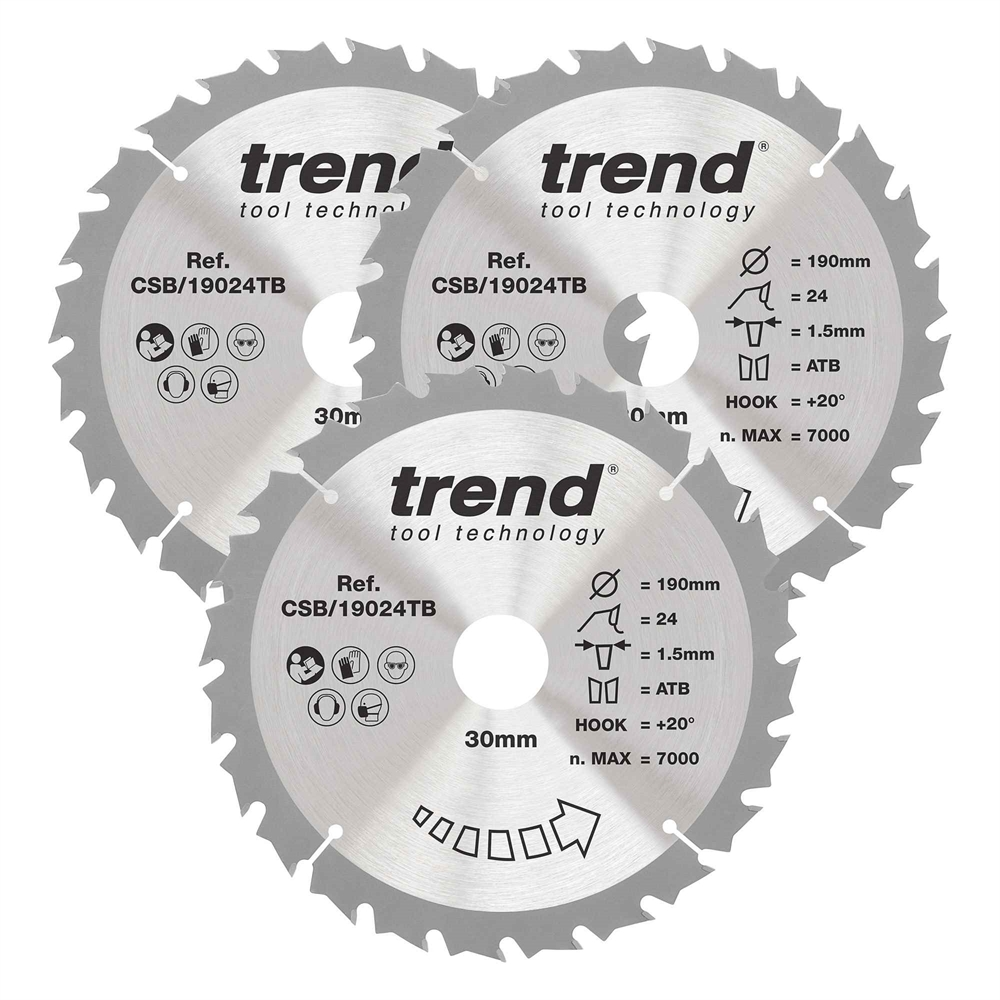 CSB/190/3PK/A - WOOD SAWBLADE 190X30X24T,3PK