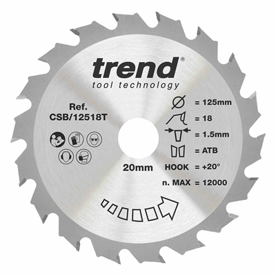 CSB/12518T - WOOD SAWBLADE 125X20X18TX1.5