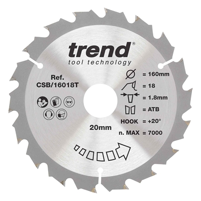 CSB/16018T - WOOD SAWBLADE 160X20X18TX1.8