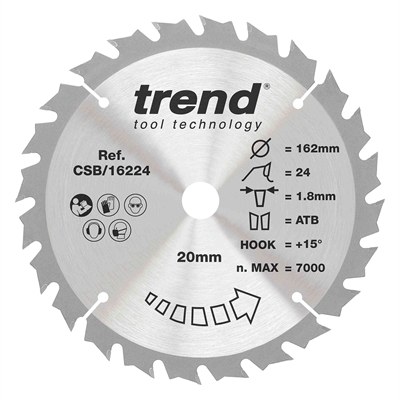 CSB/16224 - WOOD SAWBLADE 162X20X24TX1.8