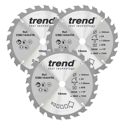 CSB/184/3PK/A - WOOD SAWBLADE 184X16X24T,3PK