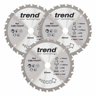 CSB/184/3PK/B - WOOD SAWBLADE 184X20X24T,3PK