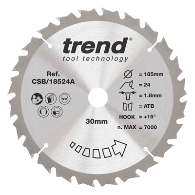 CSB/18524A - WOOD SAWBLADE 185X30X24TX1.8