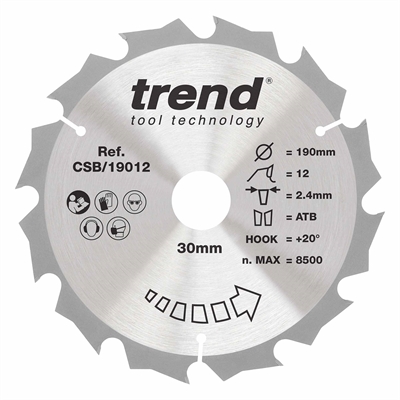 CSB/19012 - Craft saw blade 190mm x 12 teeth x 30mm