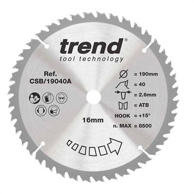 CSB/19040A - Craft saw blade 190mm x 40 teeth x 16mm