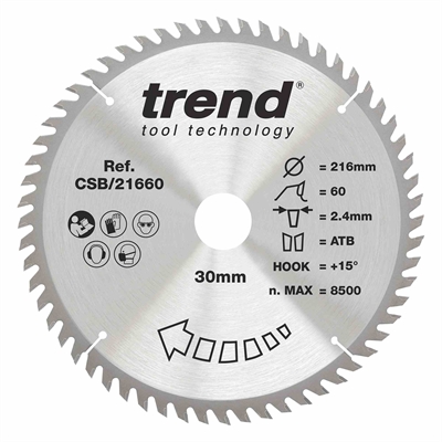 CSB/21660 - WOOD SAWBLADE 216X30X60TX2.4