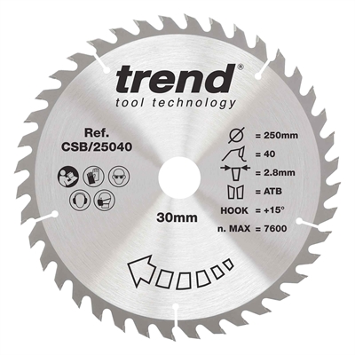 CSB/25040 - WOOD SAWBLADE 250X30X40TX2.8