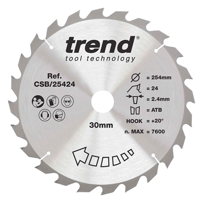 CSB/25424 - WOOD SAWBLADE 254X30X24TX2.4