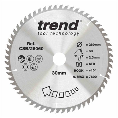 CSB/26060 - WOOD SAWBLADE 260X30X60TX2.3