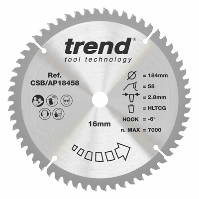 CSB/AP18458 - Craft saw blade aluminium and plastic 184 x 58 teeth x 16