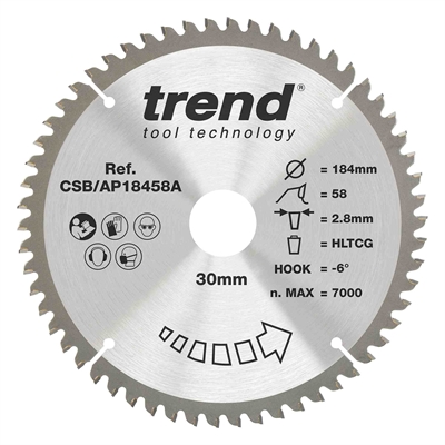 CSB/AP18458A - Craft saw blade aluminium and plastic 184 x 58 teeth x 30