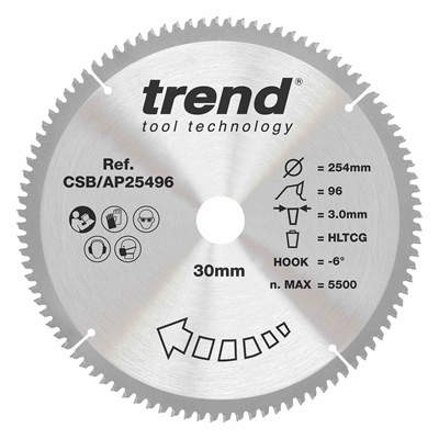 CSB/AP25496 - Craft saw blade aluminium and plastic 254 x 96 teeth x 30