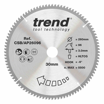 CSB/AP26096 - Craft saw blade aluminium and plastic 260 x 96 teeth x 30