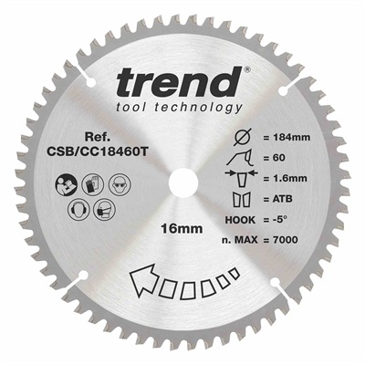 CSB/CC18460T - Craft saw blade crosscut 184mm x 60 teeth x 16mm thin