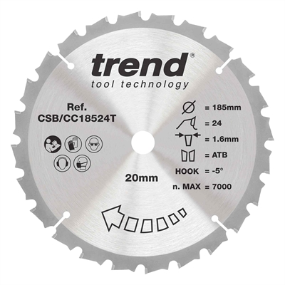 CSB/CC18524T - WOOD CC SAWBLADE 185X20X24TX1.6