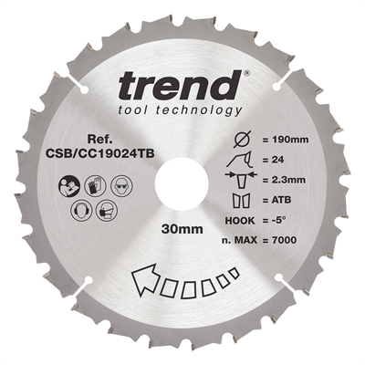 CSB/CC19024TB - WOOD CC SAWBLADE 190X30X24TX2.3