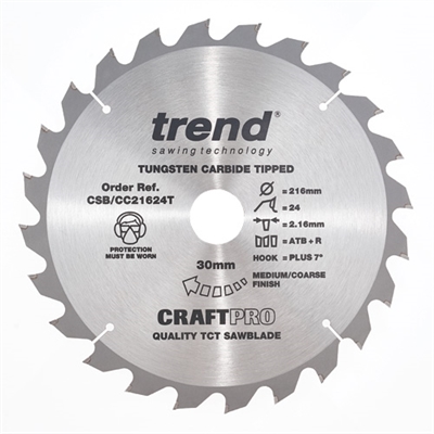 CSB/CC21624T - Craft saw blade crosscut 216mm x 24 teeth x 30mm thin