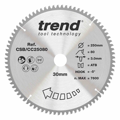 CSB/CC25080 - WOOD CC SAWBLADE 250X30X80TX3.0