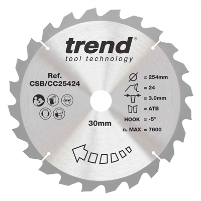 CSB/CC25424 - WOOD CC SAWBLADE 254X30X24TX3.0