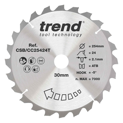 CSB/CC25424T - Craft saw blade crosscut 254mm x 24 teeth x 30mm thin