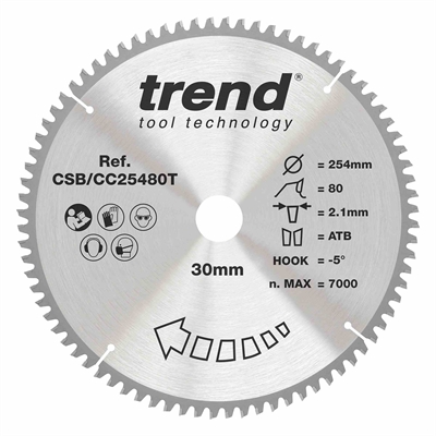 CSB/CC25480T - Craft saw blade crosscut 254mm x 80 teeth x 30mm thin