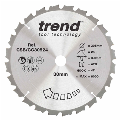 CSB/CC30524 - Craft saw blade crosscut 305mm x 24 teeth x 30mm